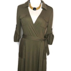 Adrianna Papell Army Green Safari Style Knit Dress